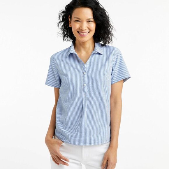 L.L. Bean - Women's Vacationland Seersucker Shirt, Short-Sleeve Popover Stripe - Picture 1 of 2
